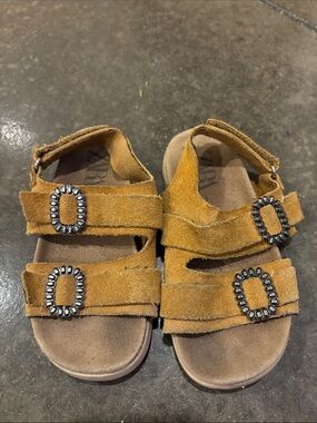 Zara Kids Suede Sandals in Mustard Yellow with Decorative Buckles